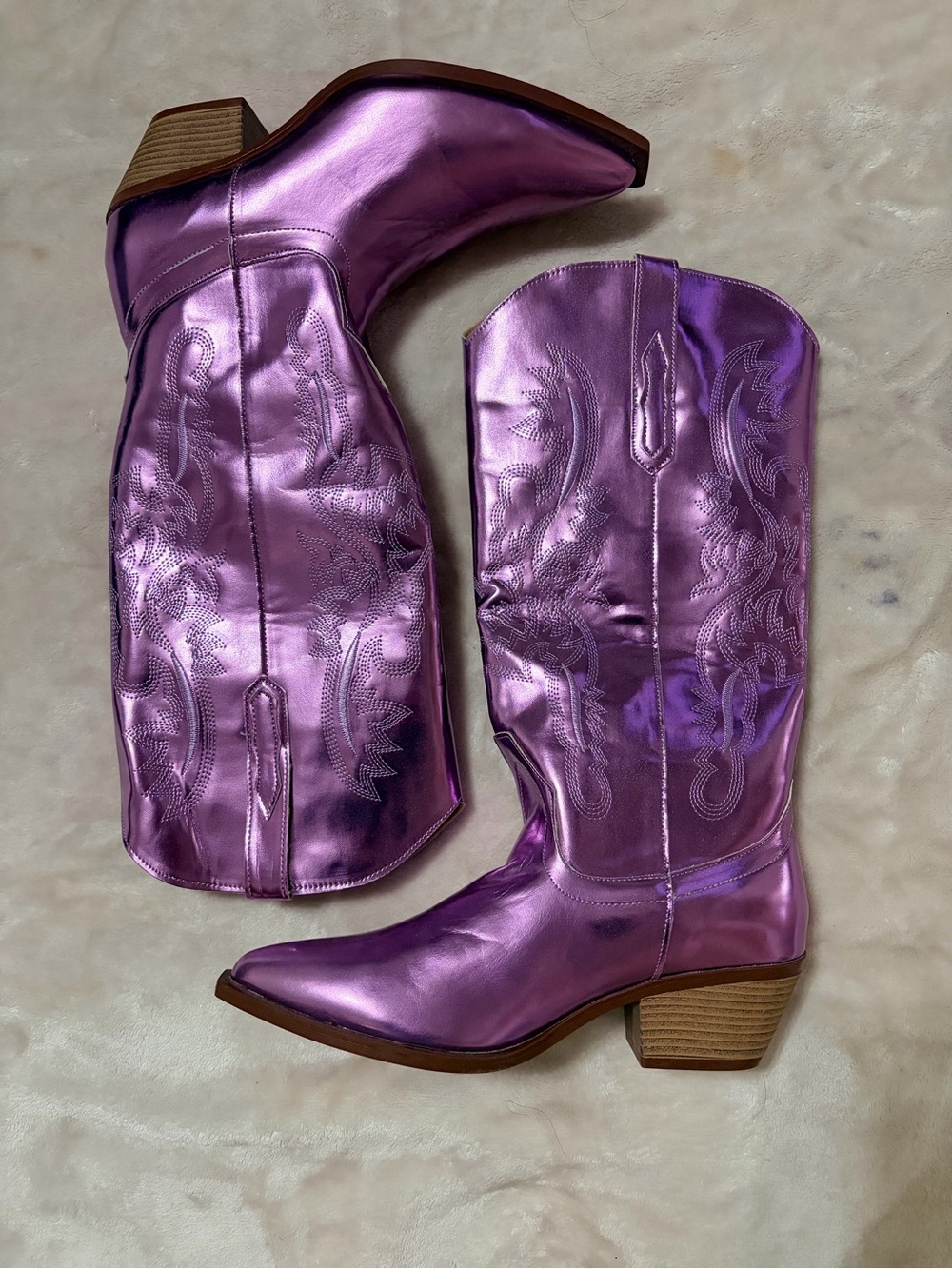 SHEIN Metallic Lavender Western Boots with Stacked Heel